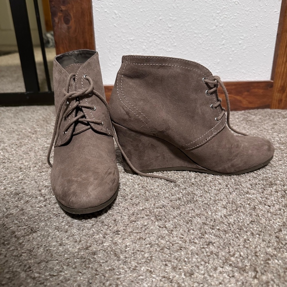 Women's Taupe Wedge Ankle Boots